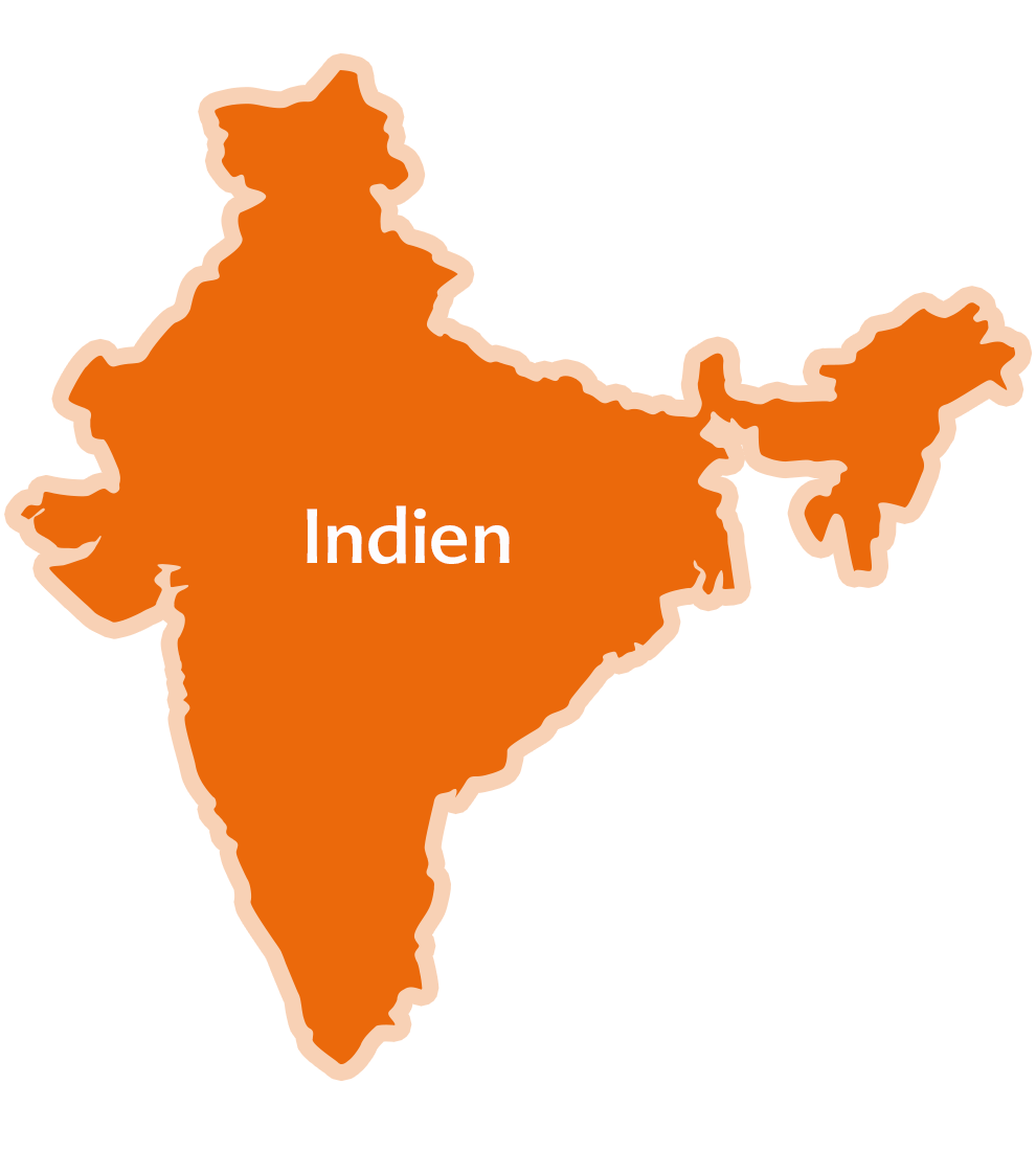 An orange silhouette of India