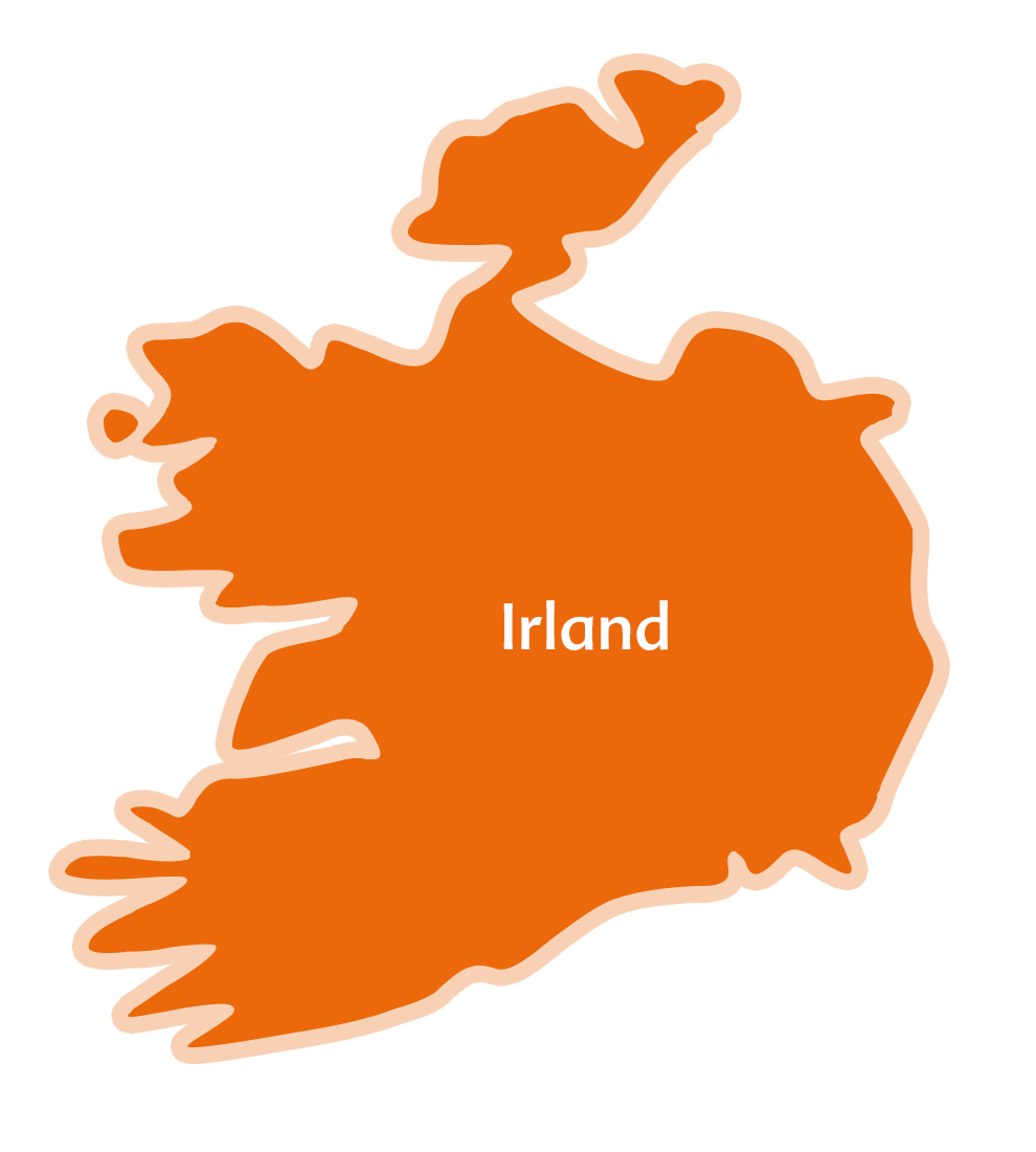 An orange silhouette of Ireland