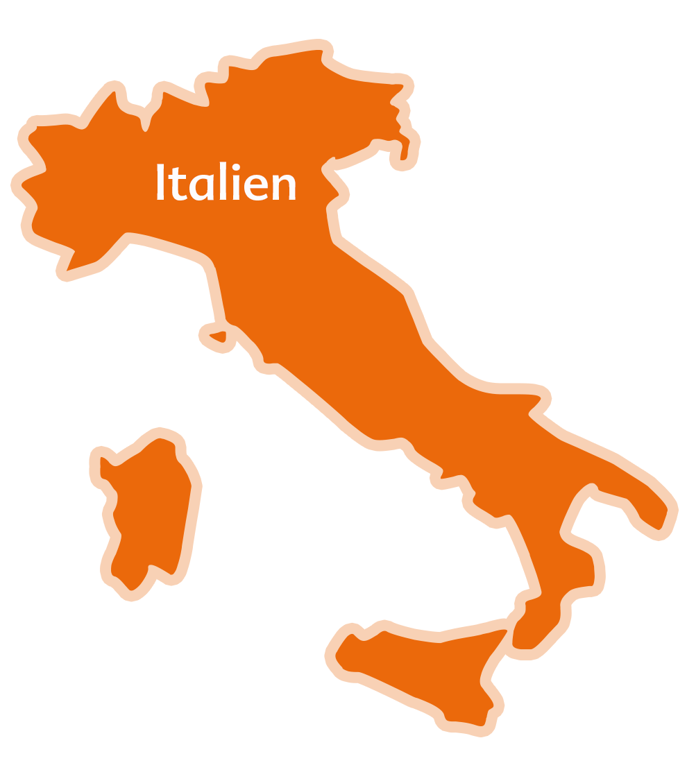 An orange silhouette of Italy