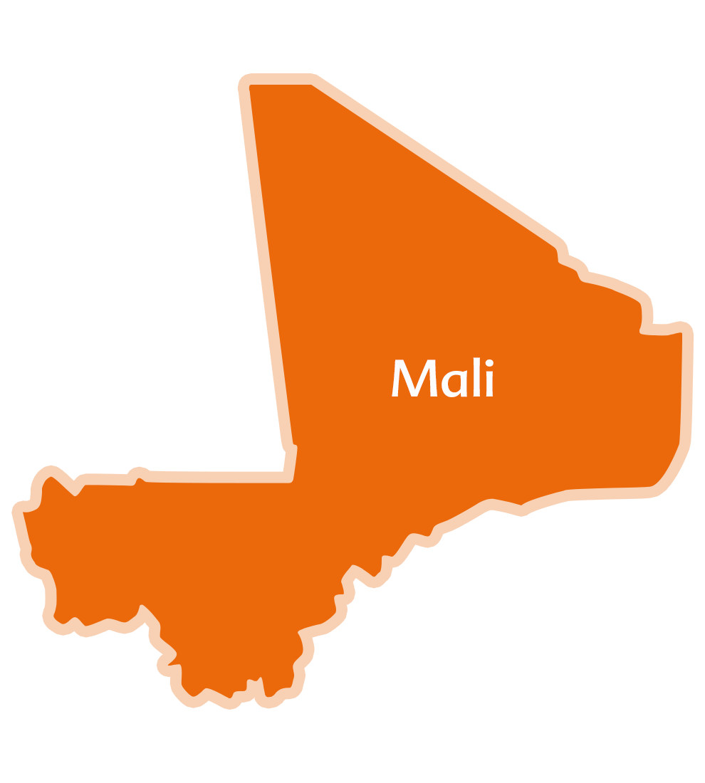 An orange silhouette of Mali