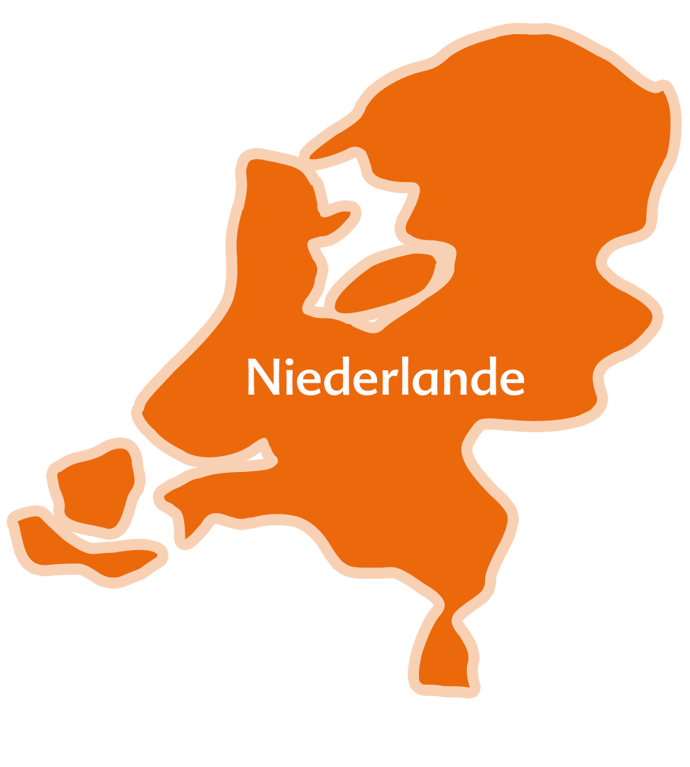 An orange silhouette of the Netherlands