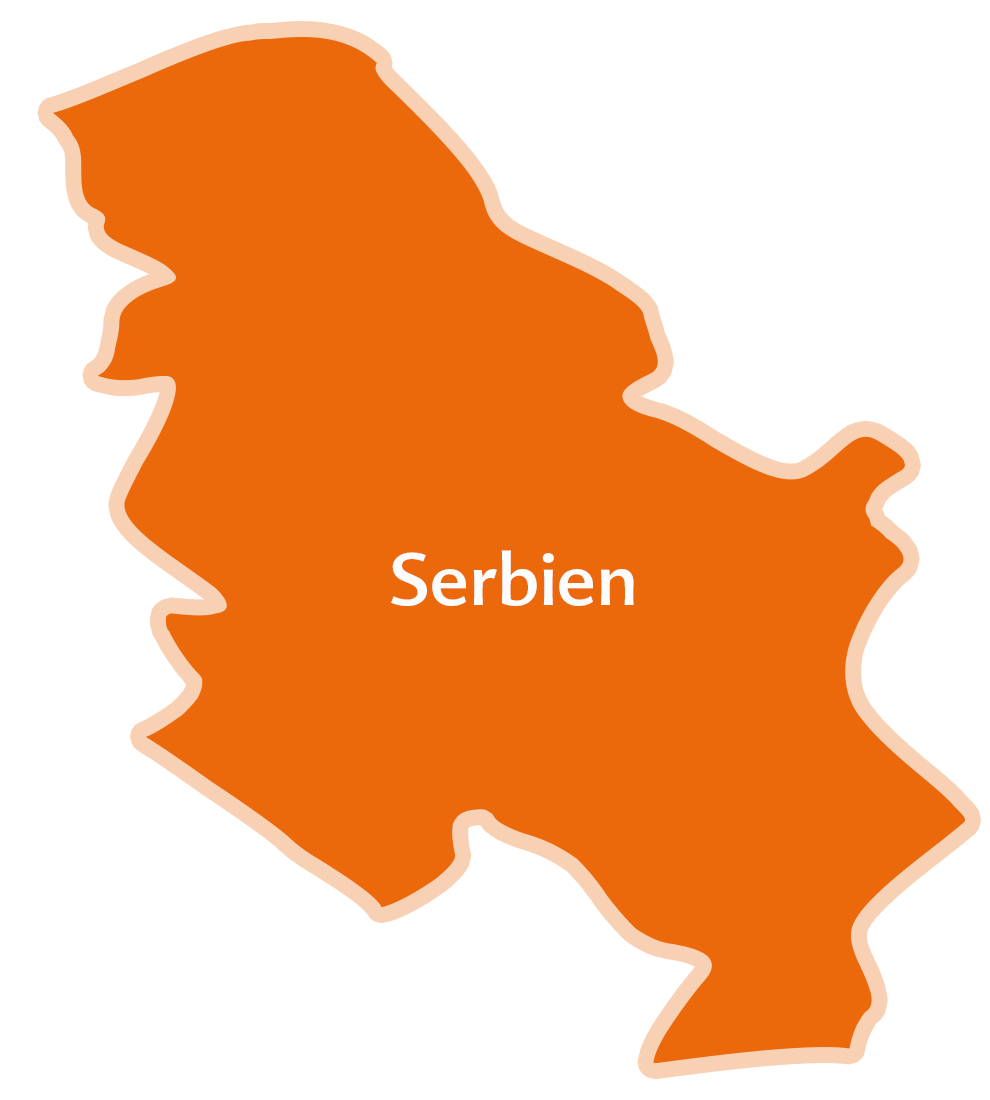 An orange silhouette of Serbia