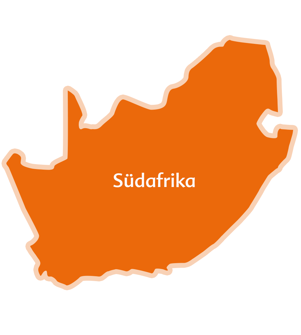 An orange silhouette of South Africa