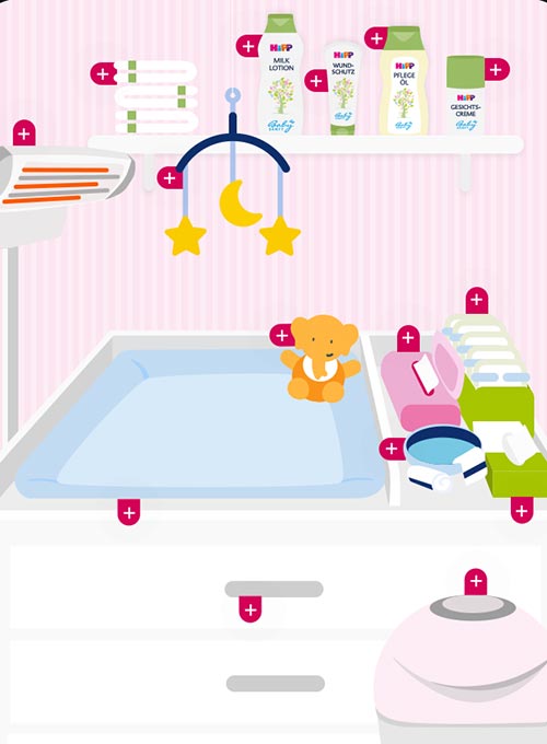 Baby care items and a changing table.