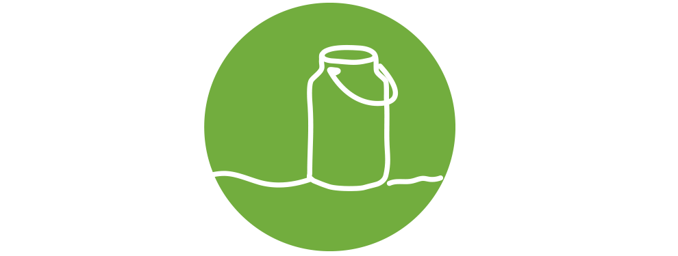 A green oval contains a white minimalist drawing of a bottle.